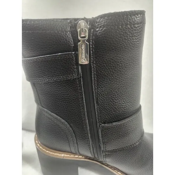 Blondo Reno chunky black waterproof buckle zip-up heel combat boots size 8