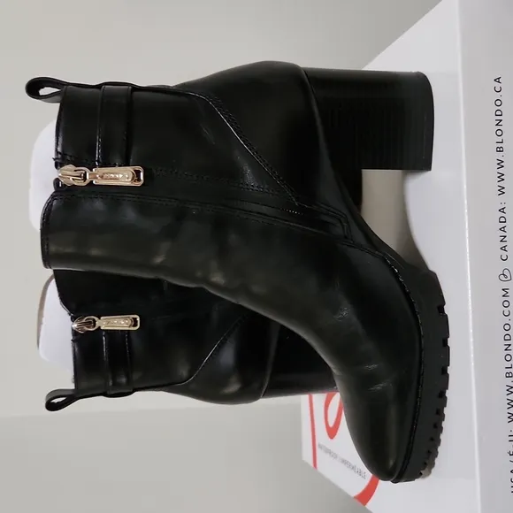BLONDO TOBI BLACK LEATHER WATERPROOF ANKLE BOOTS SIZE 7 WITH BOX RUBBER SOLE