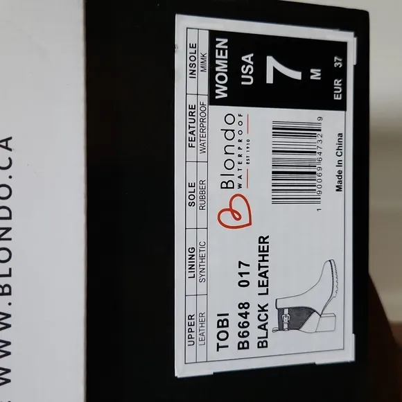 BLONDO TOBI BLACK LEATHER WATERPROOF ANKLE BOOTS SIZE 7 WITH BOX RUBBER SOLE