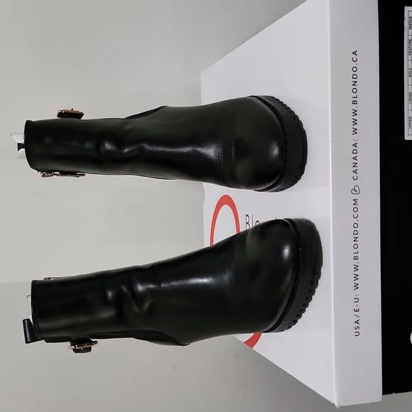 BLONDO TOBI BLACK LEATHER WATERPROOF ANKLE BOOTS SIZE 7 WITH BOX RUBBER SOLE