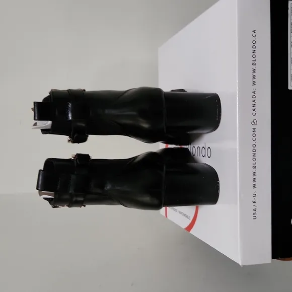 BLONDO TOBI BLACK LEATHER WATERPROOF ANKLE BOOTS SIZE 7 WITH BOX RUBBER SOLE
