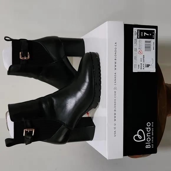 BLONDO TOBI BLACK LEATHER WATERPROOF ANKLE BOOTS SIZE 7 WITH BOX RUBBER SOLE