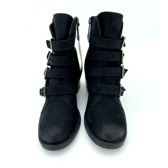 Blondo Womens Boots Elana Black Nubuck Suede Leather Ankle Straps SZ 6.5