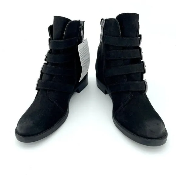 Blondo Womens Boots Elana Black Nubuck Suede Leather Ankle Straps SZ 6.5