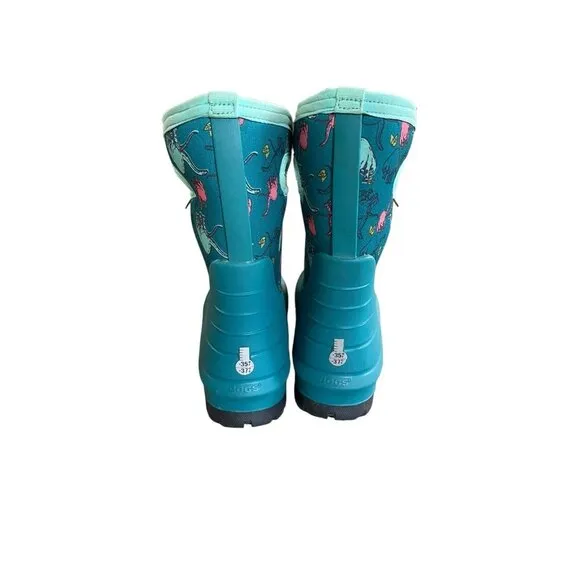 BOGS Boots Rain Winter Insulated Dinosaur Turquoise Size Youth 4