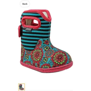 Bogs infants baby girls size 9 pansy stripe duck insulated winter boots
