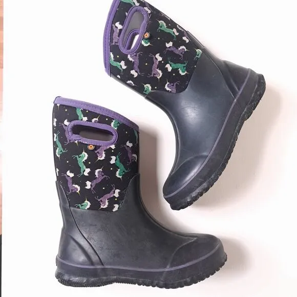 Bogs Kids Classic -30 Degree Insulated Unicorn Black Waterproof Boots Youth 5 38