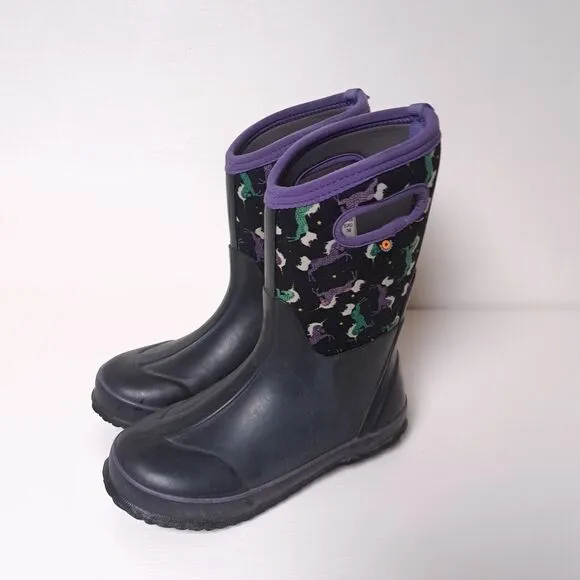Bogs Kids Classic -30 Degree Insulated Unicorn Black Waterproof Boots Youth 5 38