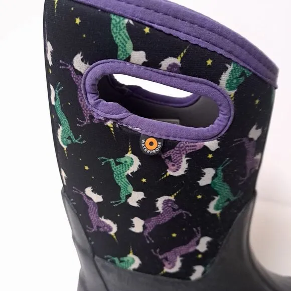 Bogs Kids Classic -30 Degree Insulated Unicorn Black Waterproof Boots Youth 5 38