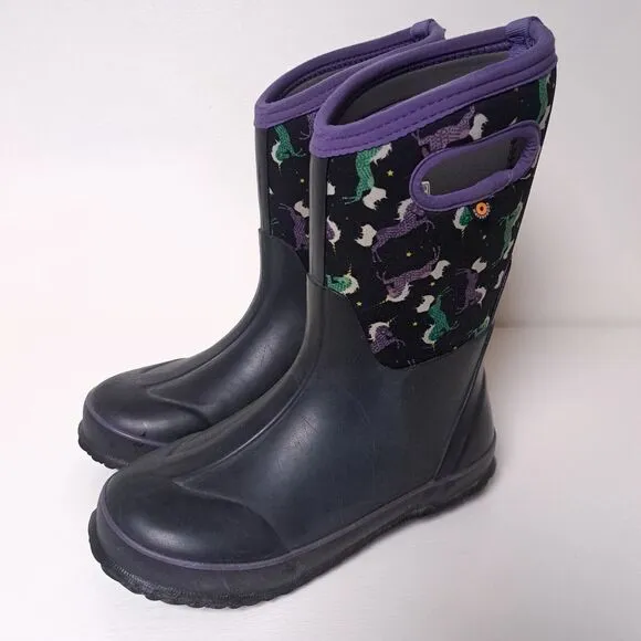 Bogs Kids Classic -30 Degree Insulated Unicorn Black Waterproof Boots Youth 5 38