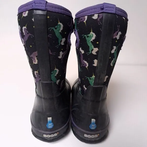 Bogs Kids Classic -30 Degree Insulated Unicorn Black Waterproof Boots Youth 5 38