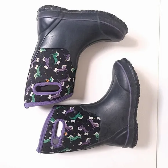 Bogs Kids Classic -30 Degree Insulated Unicorn Black Waterproof Boots Youth 5 38