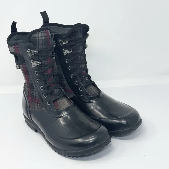 Bogs Sidney Plaid Rain Boots Women's US 10 Neo Tech Lace Up Insulated Waterproof