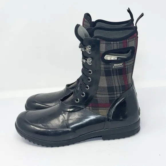 Bogs Sidney Plaid Rain Boots Women's US 10 Neo Tech Lace Up Insulated Waterproof