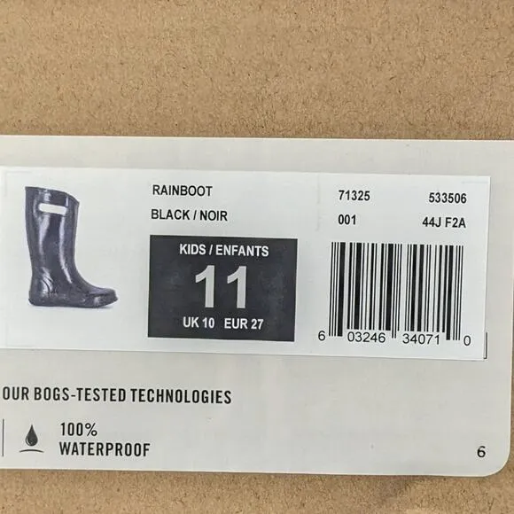 Bogs Waterproof Rain Boots, Black, Little Kids 11 M