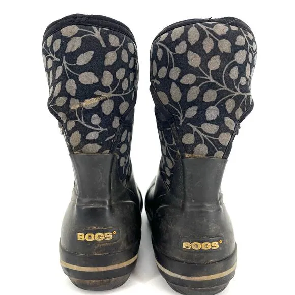 Bogs Women's Gray Leaves Plimsoll Mid Insulated Waterproof Winter Rain Boots (8)