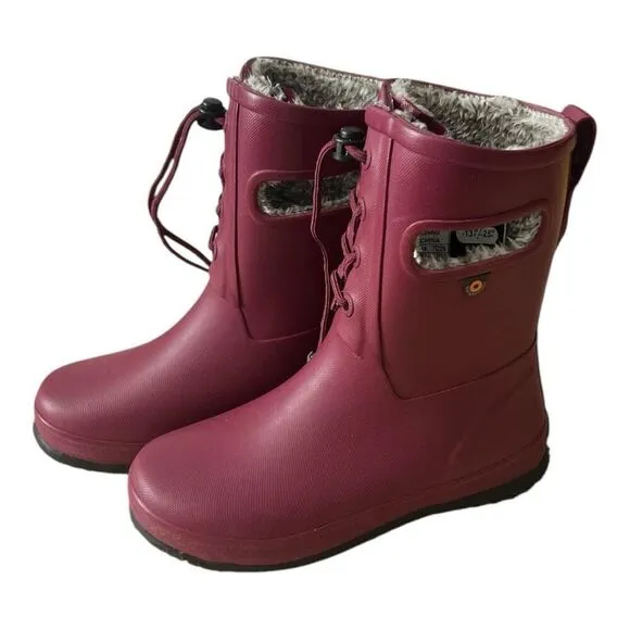 BOGS Girls Amanda II Plush Burgundy Red Waterproof Pull On Lace Up Boots Size 2