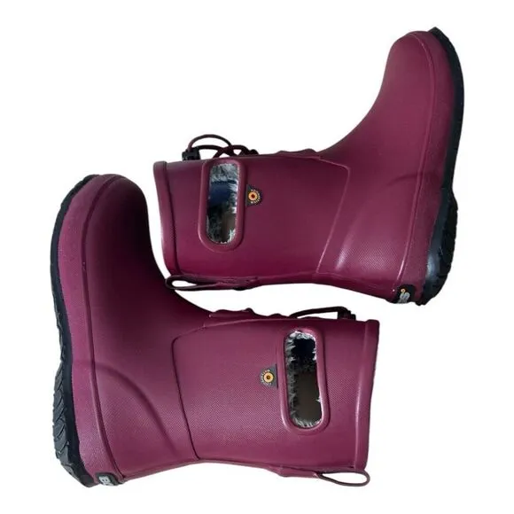 BOGS Girls Amanda II Plush Burgundy Red Waterproof Pull On Lace Up Boots Size 2