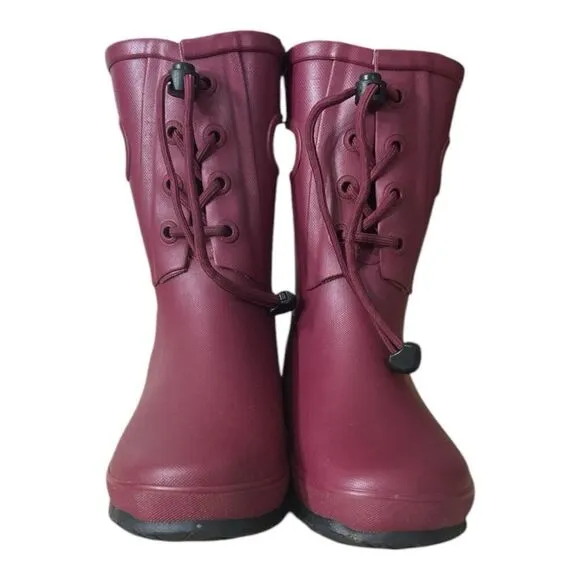 BOGS Girls Amanda II Plush Burgundy Red Waterproof Pull On Lace Up Boots Size 2