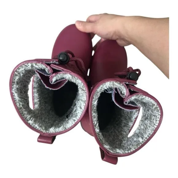 BOGS Girls Amanda II Plush Burgundy Red Waterproof Pull On Lace Up Boots Size 2