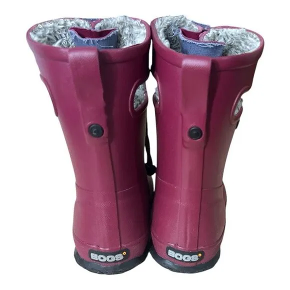 BOGS Girls Amanda II Plush Burgundy Red Waterproof Pull On Lace Up Boots Size 2