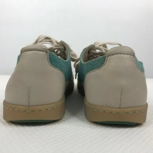 Born Corfield Leather Canvas Sneakers Shoes Turquoise Blue Cream Raffia