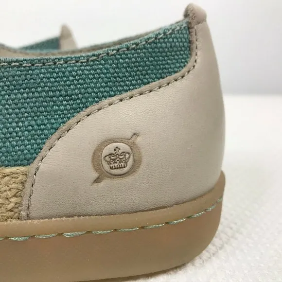 Born Corfield Leather Canvas Sneakers Shoes Turquoise Blue Cream Raffia