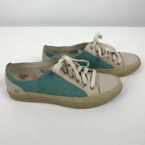 Born Corfield Leather Canvas Sneakers Shoes Turquoise Blue Cream Raffia
