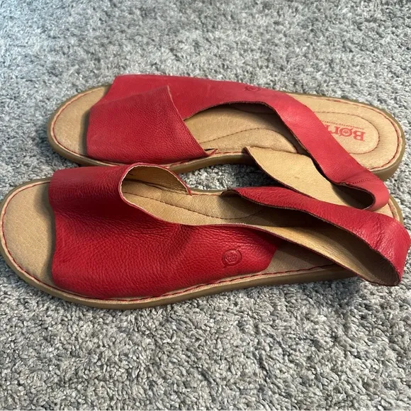 Born Inlet Sandals 11 red slingback leather back strap nautical comfy casual