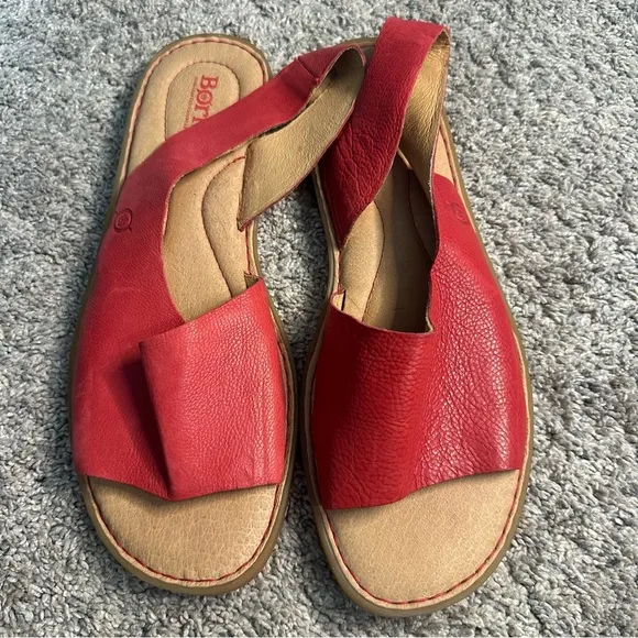 Born Inlet Sandals 11 red slingback leather back strap nautical comfy casual