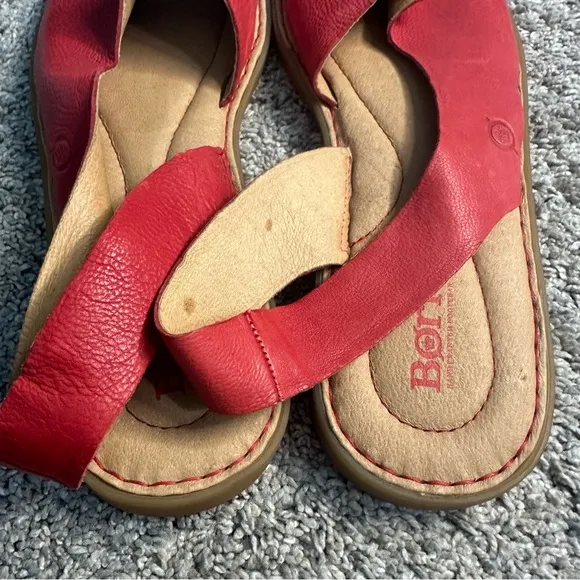 Born Inlet Sandals 11 red slingback leather back strap nautical comfy casual
