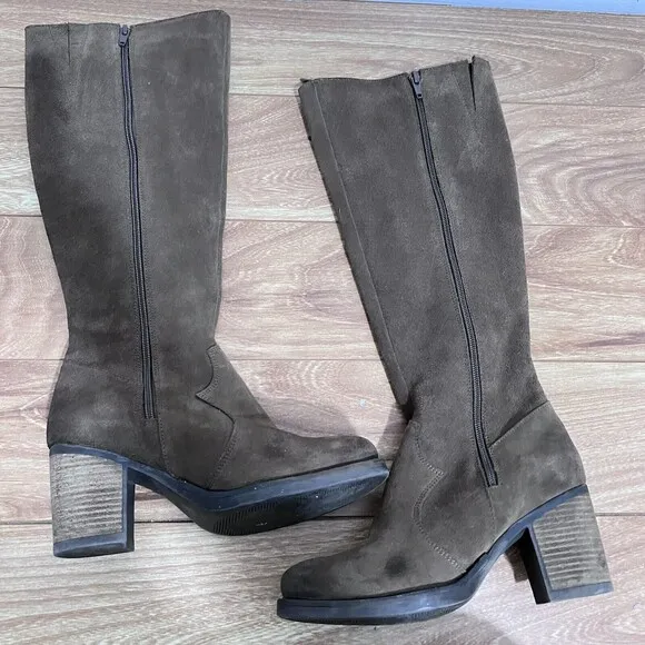 Bos. &amp; Co Houston Suede Knee High Boots Tan Size 38 / 7 - 7.5  Fringe Waterproof