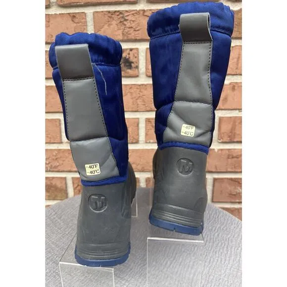 Boy's Merrell Snow Boots Waterproof Insulated Blue &amp; Gray Size 5