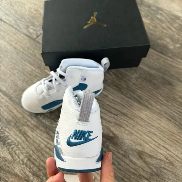 Brand New Air Jordan Kids’ MVP White Industrial Blue Shoes (TD 8c/9c/10c)