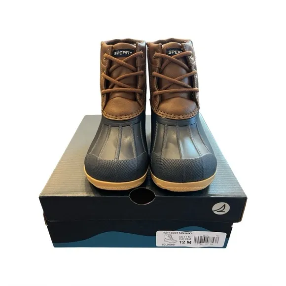 BRAND NEW SPERRY Port Boot Duck Boots - Size 12 - Beige &amp; Navy