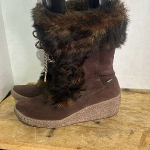 Brilliant Womens Brown Waterproof Suede Faux Fur Insulated Wedge Winter Boots 10