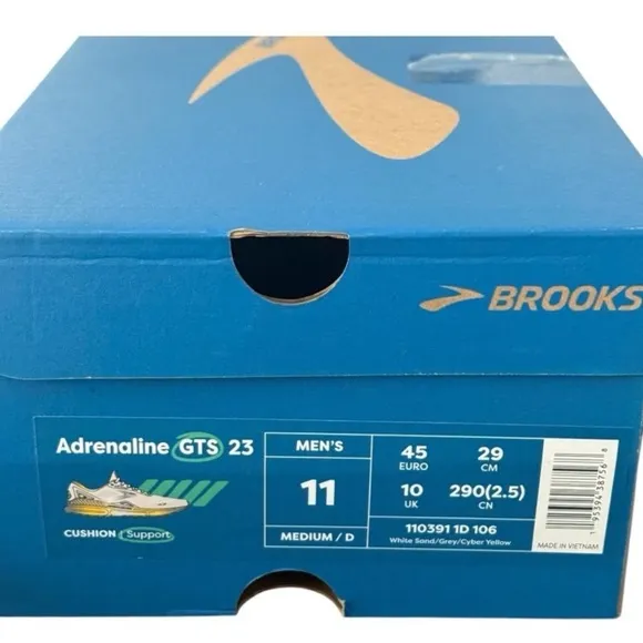 Brooks Adrenaline GTS 23 Men's Running Shoes Size 11 Cyber Yellow and Sand Grey