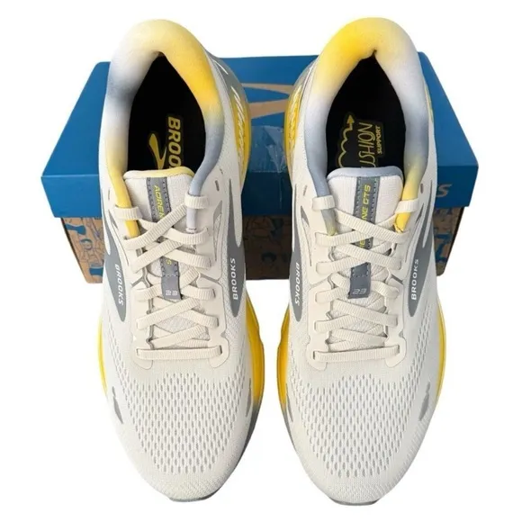 Brooks Adrenaline GTS 23 Men's Running Shoes Size 11 Cyber Yellow and Sand Grey
