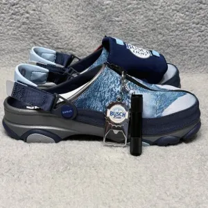 Busch Beer X Crocs All-Terrain Mens Size 7 Clogs Shoes Opener Torch Coozie Light