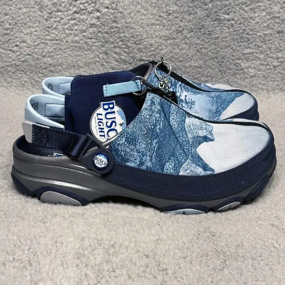 Busch Beer X Crocs All-Terrain Mens Size 7 Clogs Shoes Opener Torch Coozie Light