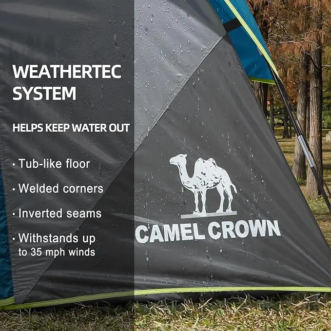CAMEL CROWN Tents for Camping 4 Person Tent Waterproof Easy Setup Backpacking Tents with Floor Mats Family Tent for Outdoor Hiking