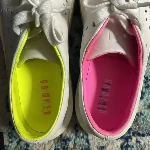 Camper twins neon pink and yellow white leather sneakers 39