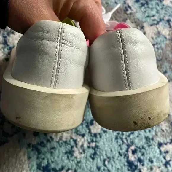 Camper twins neon pink and yellow white leather sneakers 39