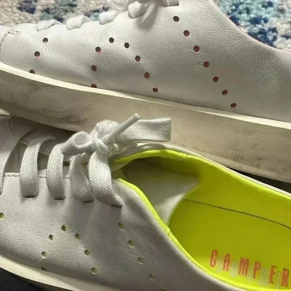 Camper twins neon pink and yellow white leather sneakers 39