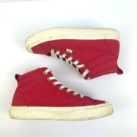 Cariuma OCA High Top Sneakers Womens 7 Red Canvas Lace Up Mens 5.5 Shoes