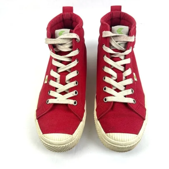 Cariuma OCA High Top Sneakers Womens 7 Red Canvas Lace Up Mens 5.5 Shoes