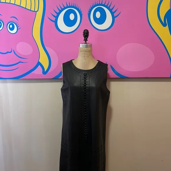 Carmen Marc Valvo Faux Vegan Leather Shift Dress NWT