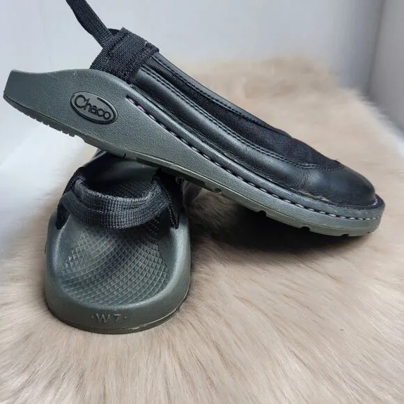 Chaco Devotee Womens  Black Leather Canvas Slingback Closed Toe Sandals Shoes