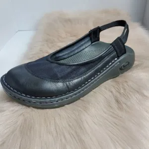 Chaco Devotee Womens  Black Leather Canvas Slingback Closed Toe Sandals Shoes