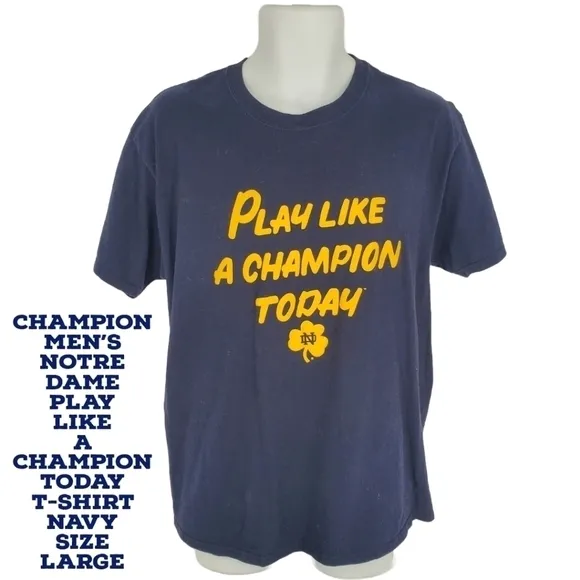 Champion Men's Notre Dame Play Like A Champion Today T-Shirt Navy Size Large
